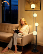 Lightdot Black Globe Floor Lamp 4-Lights Dimmable Floor Lamps with Tray 3000K Bulbs Included Unique Candle Mid Century Tall Standing Lamp for Living Room/Bedroom/Sofa Beside/Corner Decor