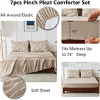 CozyLux Full Size Comforter Sets Wheat, 7 Pieces Pintuck Bed in A Bag Wheat Comforter Full Size, Pinch Pleat Bedding Sets with All Season Comforter, Sheets, Pillowcases & Shams