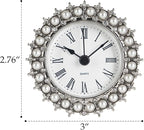 NIKKY HOME Small Table Clock with Faux Pearls Battery Operated for Living Room Decor Desk Shelf 3'', White