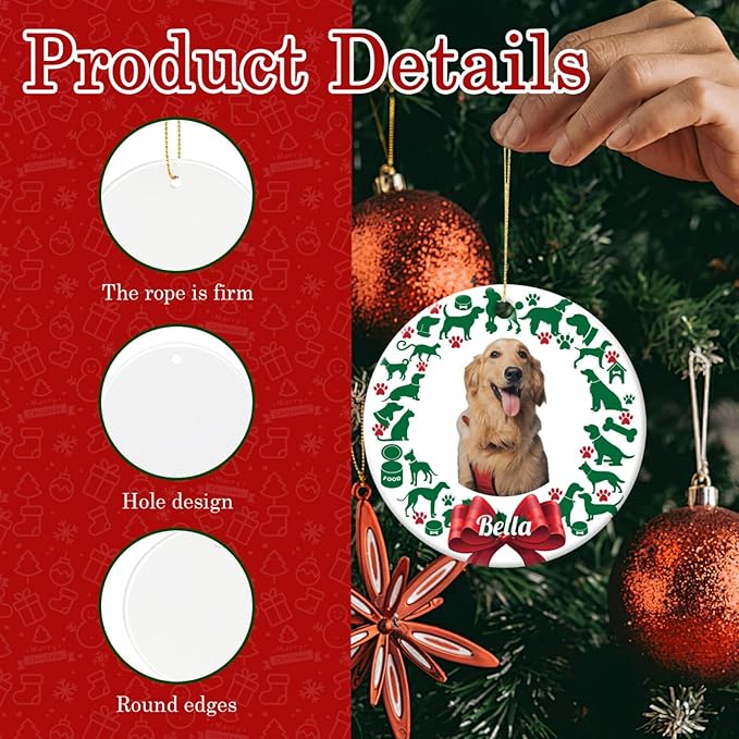 Personalized Custom Photo Ornaments for Christmas Tree - Ceramic Hanging Xmas Ornaments for Couples, Family, Wedding