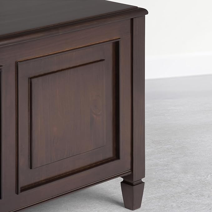 SIMPLIHOME Connaught Entryway Storage Bench - 51 inch Wide Solid Wood Storage Trunk Seat in Dark Kona Brown, Traditional Bench for Entryway or Living Room with Lift-Up Lid and Decorative Moulding