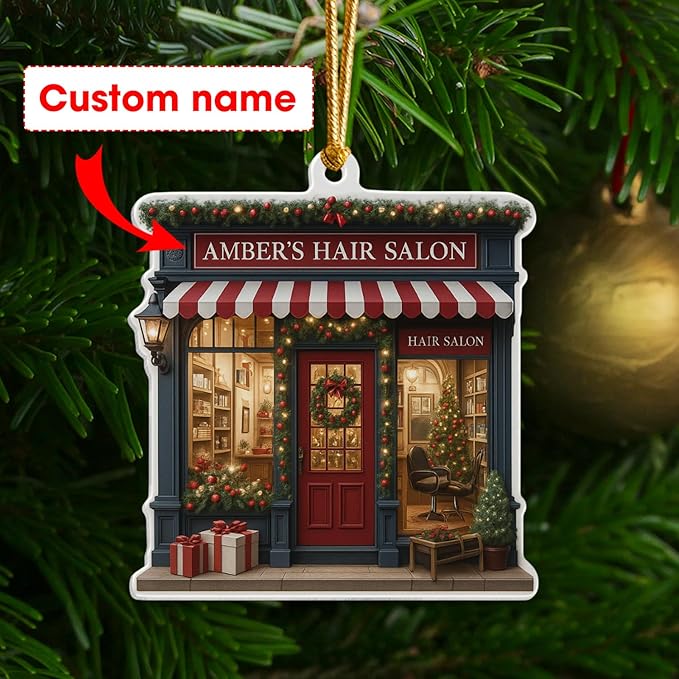 Personalized Hair Salon Christmas Ornament 2025, Custom Name 2D Flat Acrylic Ornament, Holiday Tree Decoration, Gift for Hairdresser & Stylist