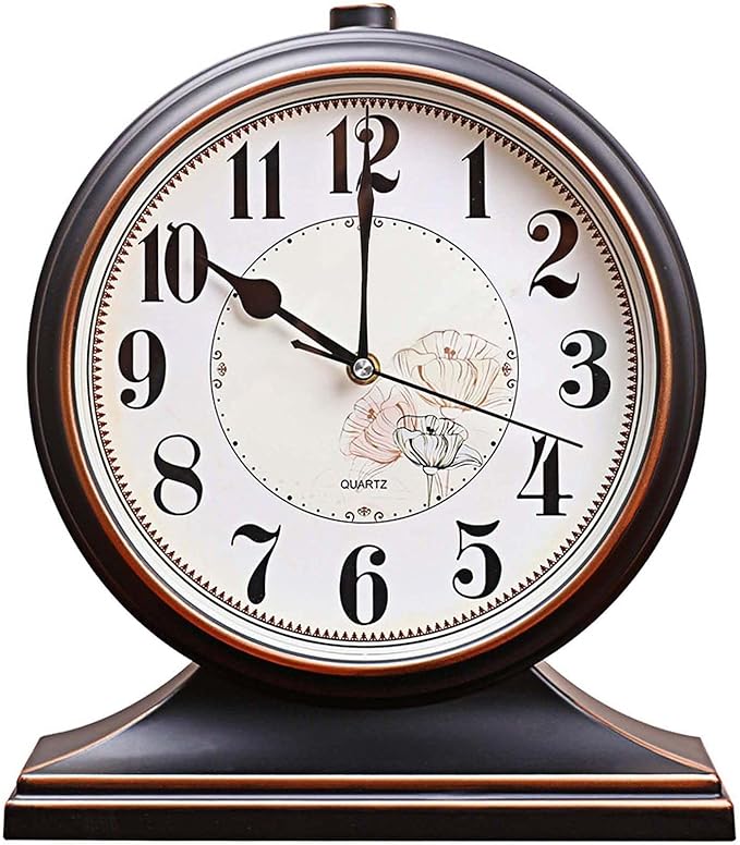 rnuie Desk Clock for Table Decor, Retro Mantel Clock Battery Operated for Fireplace Mantel, Living Room, Bedroom, Office, Desktop Decoration(Black)