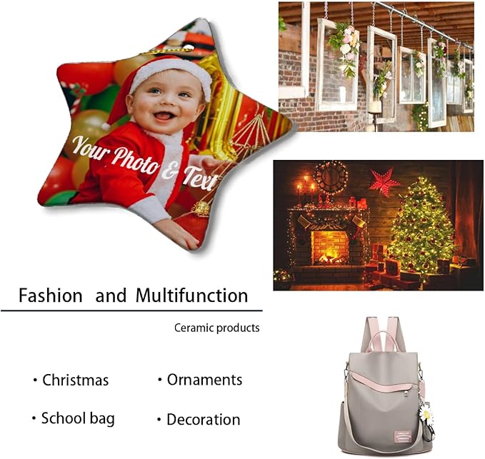 Personalized Christmas Ornaments with Picture Custom Christmas Ornament 2024 Customized Photo Ornament for Christmas Tree Ceramic Xmas Tree Decor for Family Couples Friends