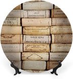 Ceramic Display Plate, Winery Ceramic Hanging Decorative Plate, Different Wine Corks Arranged in Line Collections, 6 Inch, Living Room Kitchen Decoration Household, Ivory Pale Brown