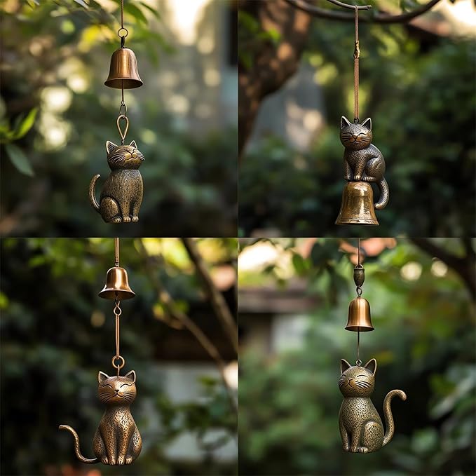 Cat Wind Chime 2025 New Unique Cat Garden Decor Outdoor Cat Statue Themed Gifts Wind Chimes for Cat Lovers Women Hanging Memorial Ornaments Windchimes Bell Outside Yard Home Porch Decorations (B1)