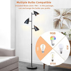 Tree Floor Lamp for Living Room, Industrial 3-Light Standing Lamp with 3 LED Bulbs, Adjustable Rotation Heads, Standing Tall Pole Lamp Farmhouse Rustic Reading Lamps for Bedroom Office (Black)
