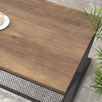 LVB Wood Coffee Table, Metal Wooden 2 Tier Center Tables with Storage, Industrial Cocktail Table with Shelf for Living Room, Farmhouse Rectangle Middle Table for Office Bedroom, 47 inch, Rustic Oak