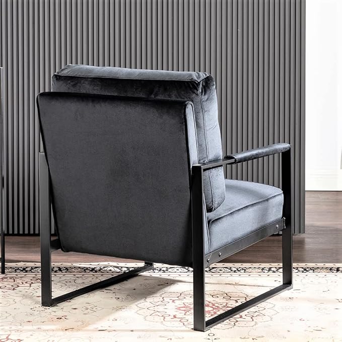 Container Furniture Classic Mid Century Modern Accent Chair with Durable Square Metal Frame, Armchair for Living Room, Bedroom, Home Office in Plush Velvet Upholstery, Black