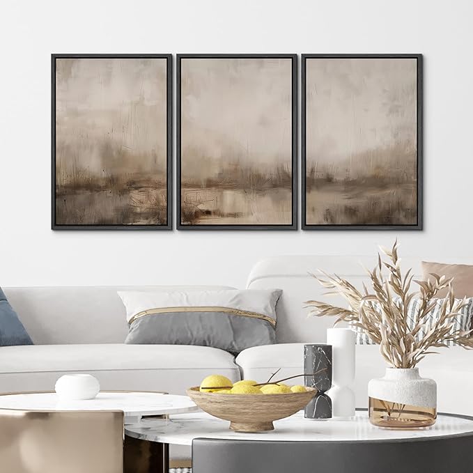 MUDECOR Framed Wall Art Print Set Minimalist Abstract Landscape Misty Horizons Illustrations Modern Art Decorative Chic for Living Room, Bedroom, Office - 24"x36"x3 Black