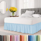 Wrap Around Dust Ruffle Bed Skirt - Light Blue - for King Size Beds with 18 Inch Drop - Elastic Strap - Adjustable Pleated Bedskirt with Brushed Fabric and Wrinkle Free - for Women, Men, Kids & Teens