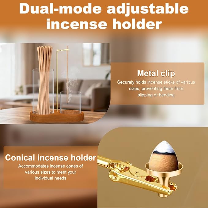 3-in-1 Incense Holder for Sticks, Incense Burner Holder with Glass Ash Catcher & Stick Storage, Bedroom House Yoga Meditation Zen Decor, Spa Gifts for Women, Unique Cozy Home Decor, Natural Wood