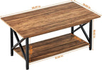 GreenForest Coffee Table with Storage, 39 inch Modern 2-Tier Coffee Tables for Living Room, X-Frame Design Farmhouse Coffee Table Space Saving Living Room Tables, Easy Assembly, Walnut