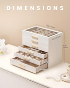 Lolalet Jewelry Box Organizer, 6-Layer Jewelry Organizers and Storage Case with Glass Lid, Ring Earring Bracelet Necklace Holder Organizer, Birthday Valentine Gifts for Women Girls -6Layer, Beige