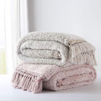 Ultra Soft Cozy Sherpa Throw Blanket, Light Weight Warm Decorative Throw Blanket with Tassel, 2 Tones Ombre Light Brown Pattern Reversible Boho Style Blanket for Sofa, Couch, Bedroom,Travel, 60”x80”