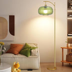 Glass Floor Lamp for Living Room,Bedroom,Gold Dimmable Standing Lamp with Remote,Green Mid Century Modern Brass Vintage Tall Lamp Floor Lamps Arc Boho Floor Light Lamp Bohemian