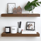 Homeforia Classic Walnut 24 inch Floating Shelf, High End Solid Real Wood Small 24inch Floating Shelves for Wall Mounted, 24in Floating Shelves, Heavy Duty Bracket, 24 X 6.5 X 1.75 inches, Set of 4