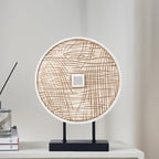 Unique Round Coin Sculpture Decorative Objects for Shelf Home Decor Accents, Modern Abstract Tabletop Decor Items for Living Room Fireplace Mantel, Above Cabinet (Vintage White)