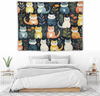 VUMIVI Cartoon Abstract Cat Tapestry Fun Cute Animals Plants Bohemian Modern Art Color Illustration Tapestry Wall Hanging for Living Room Bedroom Dorm Classroom Aesthetic Decor W80xL60in