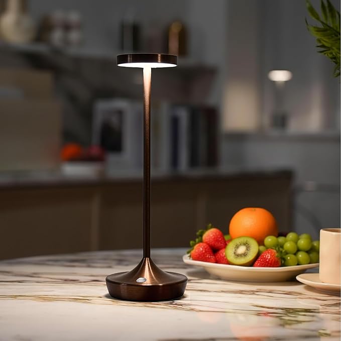 Cordless Table Lamp Rechargeable - 6000mAh LED Battery Operated Table Light - Portable Touch Dimmable Outdoor Waterproof Table Lamps for Patio Bar Restaurant Dining (2 Brown)