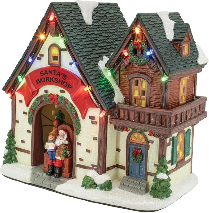 Santa's Workshop Porcelain Christmas Village with LED Lights