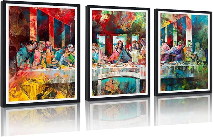Novatique Last Supper Painting Wall Decor Graffiti Canvas Wall Art Religious Christian Posters for Dining Room Ready to Hang,16" x 24" x 3pcs