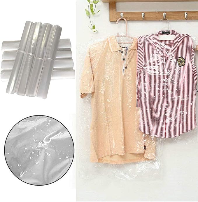 100 Pack Garment Bag Transparent Clothing Dust Cover Dustproof Hanging Clothes Suit Dress Jacket Cover for Dry Cleaner, Home Storage,Travel, Clothes Storage Closet,23.6 x 35.4 inches