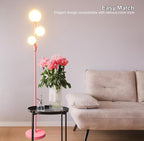 Fiqevs Modern Pink Globe Floor Lamp with Frosted Glass Shade and LED Bulbs, Dimmable Elegant Standing Lamp with Foot Pedal, Tall Pole Lamp for Girls Room, Bedrooms, Office