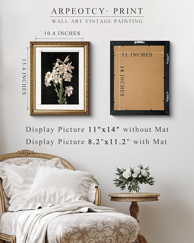 ARPEOTCY Vintage Gold Framed Wall Art Decor, Classic Floral Lily Flower Paintings, Victorian Wall Decor for Living Room Bedroom, Canvas Prints Antique Frame Artwork for Room Decor, 13x16 inch