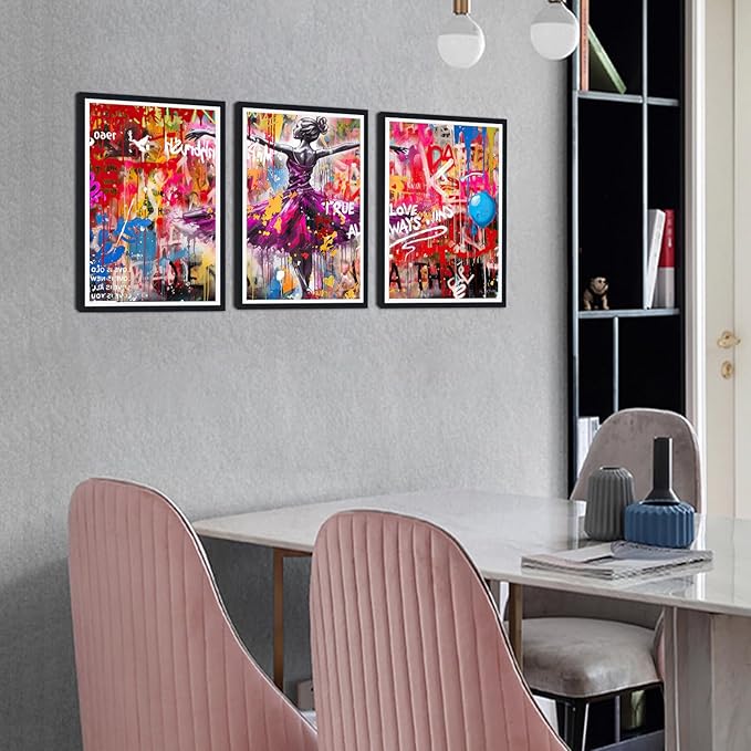 Novatique Colorful Graffiti Canvas Wall Art Dance Picture Wall Decor Modern Graffiti Art Poster Pop Art Wall Decor for Living Room Bedroom,12" x 16" x 3Pcs