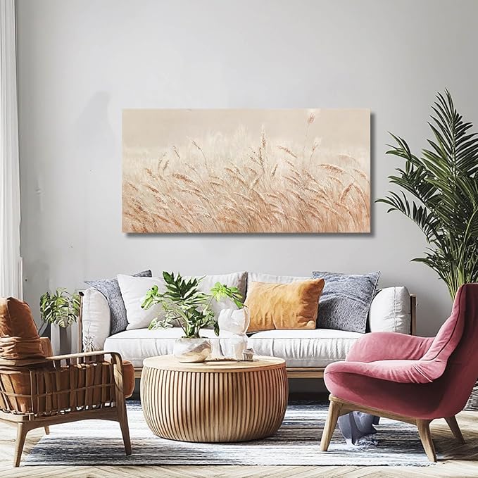 GAIDUOMAI Botanical Artwork Reed Wall Paintings Meadow Wall Art Modern Landscape Prints Office Wall Decor 24"x48" Home Living Room Decorations