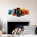 Elephant Stock Colorful Cross Wall Art Multi Piece Canvas - 5 Panel Christian Pictures Decor - Digital Design Canvas Print - Christian Wall Decor - 29" X 12"