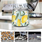 Lemon White Flowers Blue Pattern Ashtray with Lid, Outdoor Ashtrays for Patio, Stainless Steel Ashtray Odorless Smokeless for Home Office Balcony