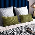 12x20 Moss Green Throw Pillow Cases: 2 Pack Original Striped Velvet Rectangular Decorative Pillow Covers for Farmhouse Couch