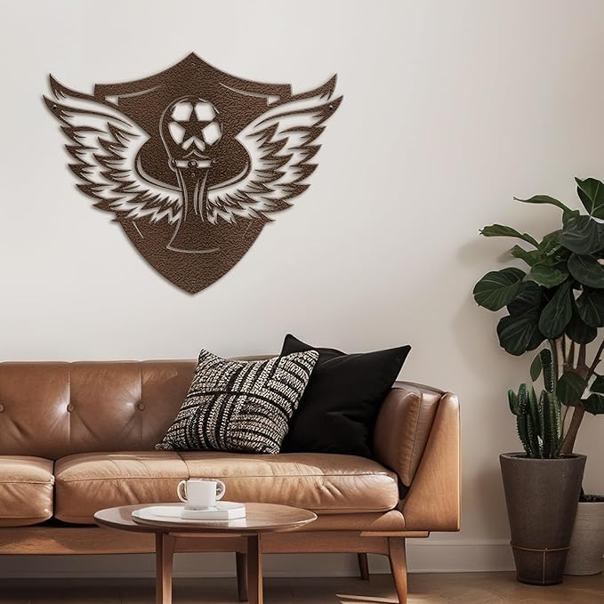 SIGNLEADER Metal Wall Art Decor - Soccer Trophy with Wings Minimalist Modern Abstract Wall Sculpture Hanging Home Decoration for Living Room, Bedroom, Bathroom, Kitchen, Studio, Outdoor - 30" Bronze