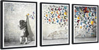 Novatique Banksy Wall Art Street Graffiti Picture Wall Decor Street Girl Graffiti Art Painting Modern Butterfly Poster for Living Room Bedroom,16" x 24" x 3pcs