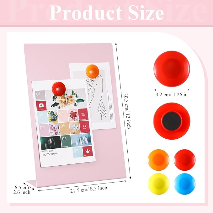 Shimeyao 2 Pcs Pink Magnetic Bulletin Board for Tabletops with 8 Magnets 12 x 8.5 Inch Memo Display Easel Stand for Home Office School Kitchen Table Supplies (Square)