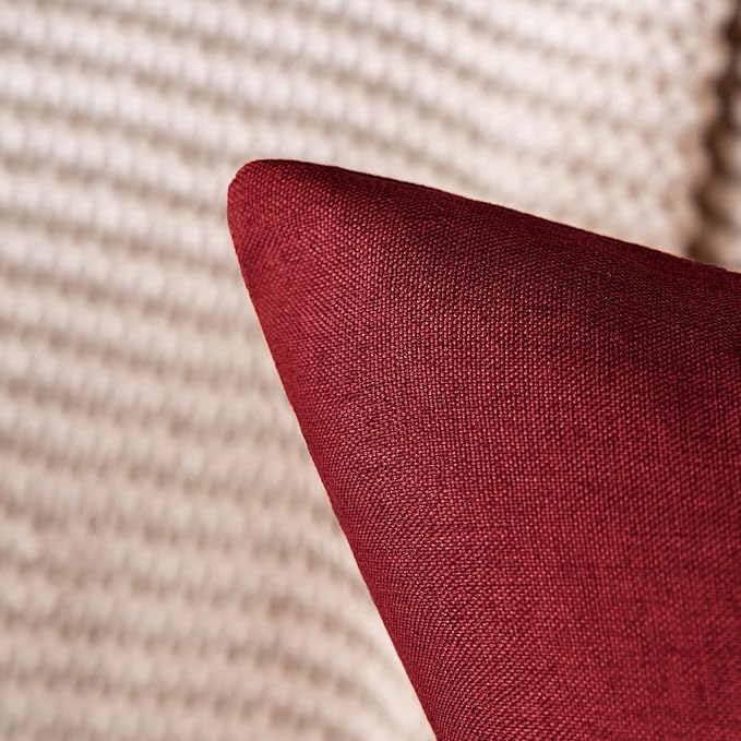 MIULEE Pack of 2 Decorative Outdoor Solid Waterproof Throw Pillow Covers Christmas Faux Linen Garden Farmhouse Cushion Cases for Patio Tent Balcony Couch Sofa 20x12 Inch Wine Red