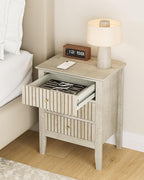 Night Stand, Fluted Nightstand Bedside Tall Farmhouse Nightstand with 3 Drawers, Mid Century Modern Side Accent Table,Bedside End Table for Bedroom, Living Room, Beige
