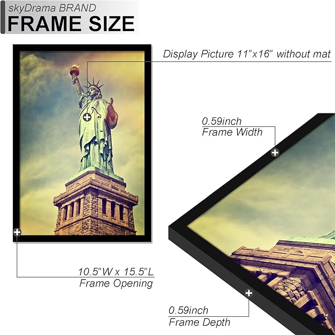 100% Solid Wood 11x16 Picture Frame Set of 2, Black Frame for 11 x 16 Inch Picture Poster Photo, Light Weight 11 by 16 HQ Matte Black Frame for Wall - 2 Pack/Black/11 x16