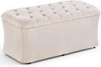 ONBRILL Storage Ottoman Bench, End of Bed Bench, 39.8 x 18.1 x 17.7 Inches Pouf Ottoman Foot Rest, Storage Benches Chest for Bedroom Entryway Living Room, Max 330 lbs, Beige