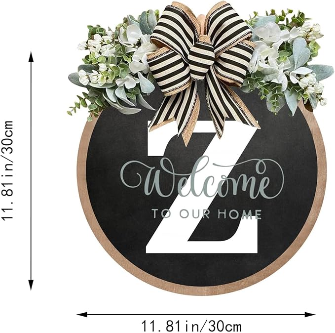 Circular Surname Front Door Welcome Sign - 26 Letter House Wreath, Front Porch Decorations, Year-Round Home Decor (Z)