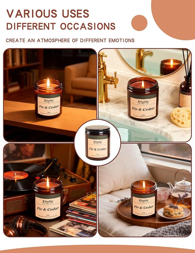 Soy Candle Gifts for Women & Men - 7oz Brown Scented Candle,50-Hour Burn Time,Aromatherapy Jar for Home Decor,Relaxing Ambiance in Bedroom & Office(Fir Cedar)