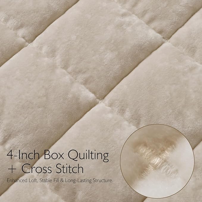 KASENTEX Greek Velvet Twin Quilt Set, 3× Softer Luxe Sheen, 100% Cotton Backing, 150GSM Down-Alternative Fill, Expanded 68×90" Coverage for Fuller Side Drape (1 Quilt + 1 Pillow Shams), Sandshell