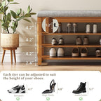 Solid Wood Shoe Bench with Storage, Flip-Top Soft-Close Lid, Adjustable Shelves, Cushioned Entryway Shoe Rack Organizer, 23.6"