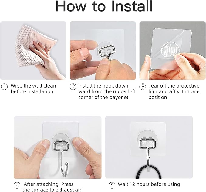 Large Hooks for Hanging Heavy-Duty 44Ib(Max) 10 Packs, Wall Hangers without Nails Self-Adhesive Traceless Clear and Removable, Waterproof and Rustproof Multiple Uses for Bathroom Kitchen Home