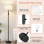 【Upgraded】 Dimmable Floor Lamp, Modern Floor Lamps Simple Design with White Shade for Living Room, Tall Standing Lamp for Bedroom Office Dining Room, Black Pole Lamp