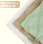 decorUhome Spring Euro Sham Throw Pillow Covers 22x22 Inch Set of 2, Soft Plush Faux Fur Wool Sage Green Couch Pillow Covers, Decorative Neutral Pillow Cases for Bed Sofa Living Room Home Decor