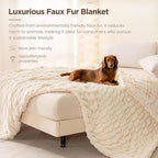 Sophia & William Ruched Faux Fur Throw Blanket Bed Blanket - Luxury Lightweight Plush Fuzzy Cozy Soft Blankets, Cream, 60" x 80"