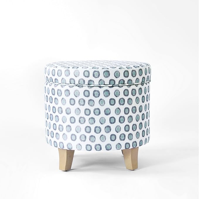 HomePop Upholstered Round Storage Ottoman|Homepop Home Décor|Upholstered Round Foot Rest Ottoman - Small Green Medallion Ikat Print